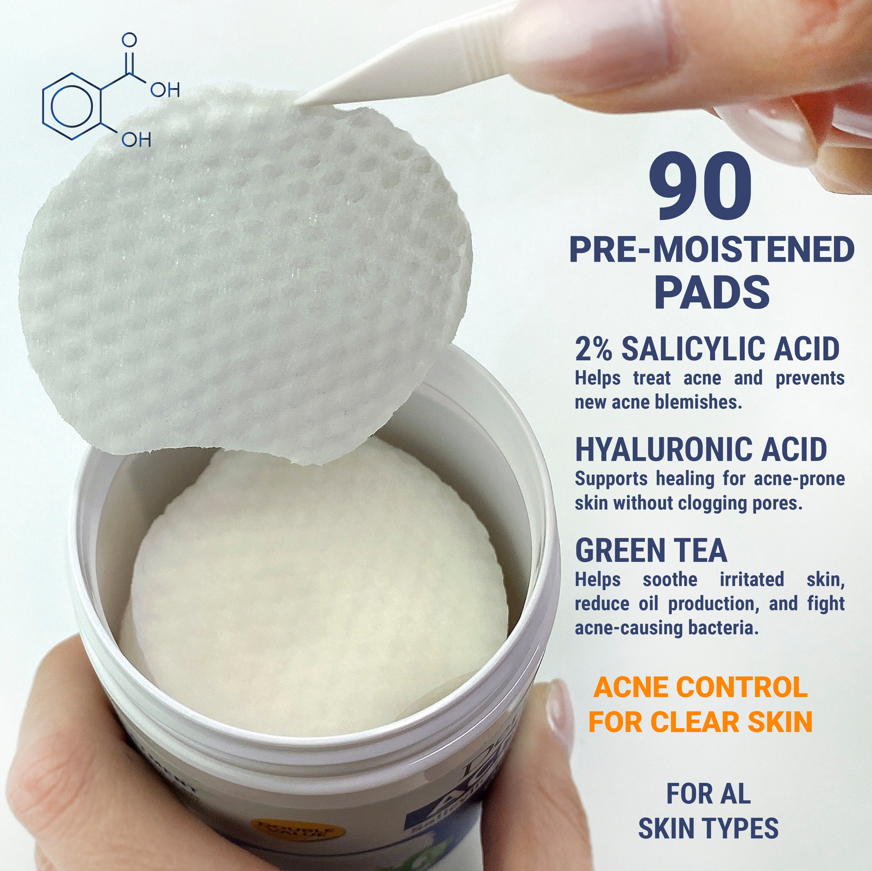 Pre-moistened pads with salicylic acid