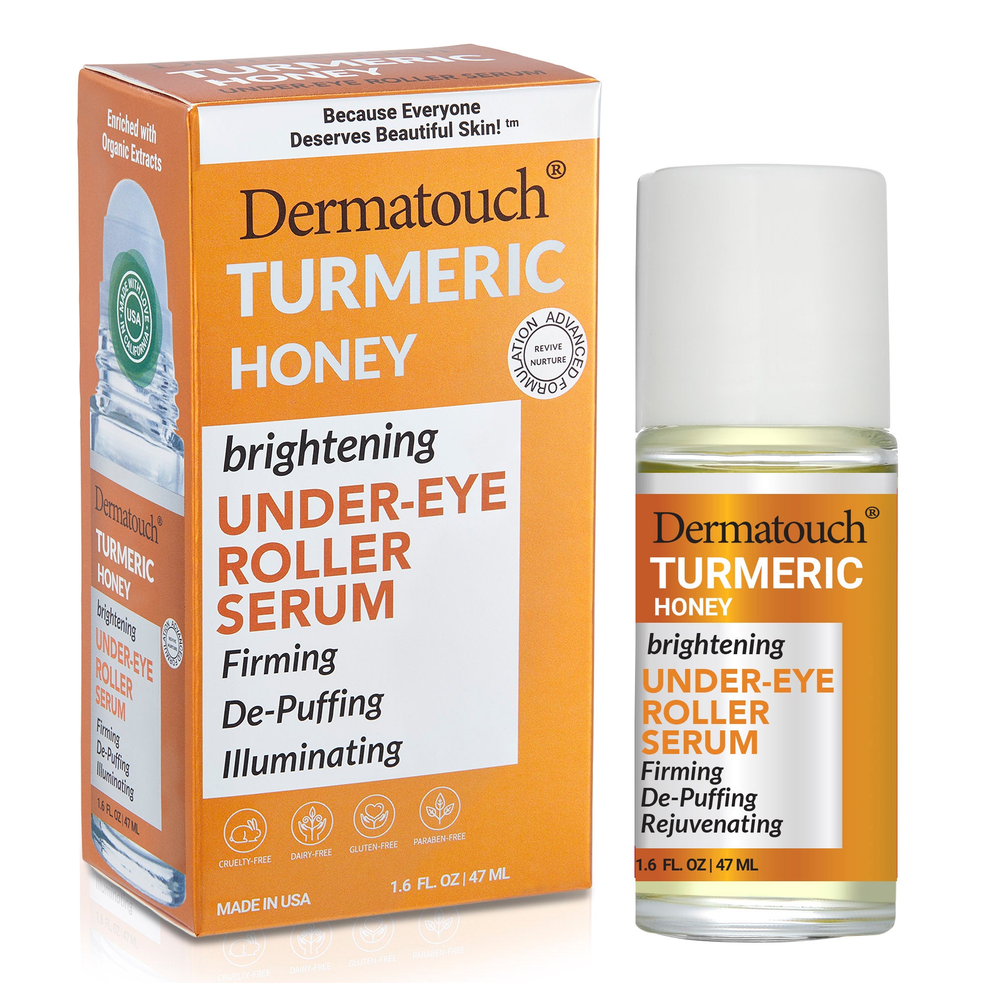 Turmeric Honey brightening under-eye roller serum packaging